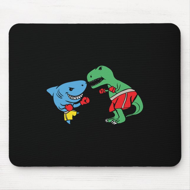 Mousepad Tubarão Punindo T-rex Dinossauro Engraçado Luta Bo (Frente)