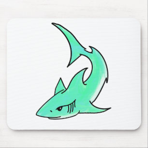 Mousepad tubarão sorridente desenho animado azul verde ocea