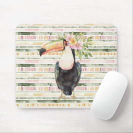 Mousepad Tucano Pássaro Rosa Listras Verdes