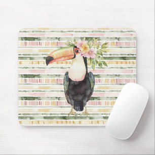 Mousepad Tucano Pássaro Rosa Listras Verdes
