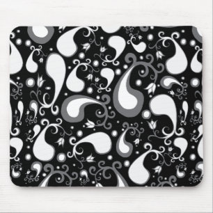 Mousepad Tulip Paisley Floral abstrato preto e branco