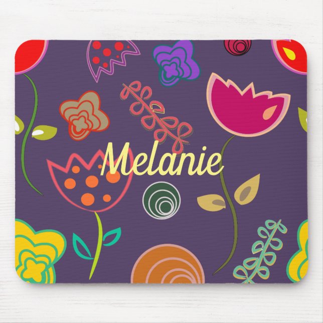 Mousepad Tulipa Funky com Padrão Roxo Personalizado (Frente)