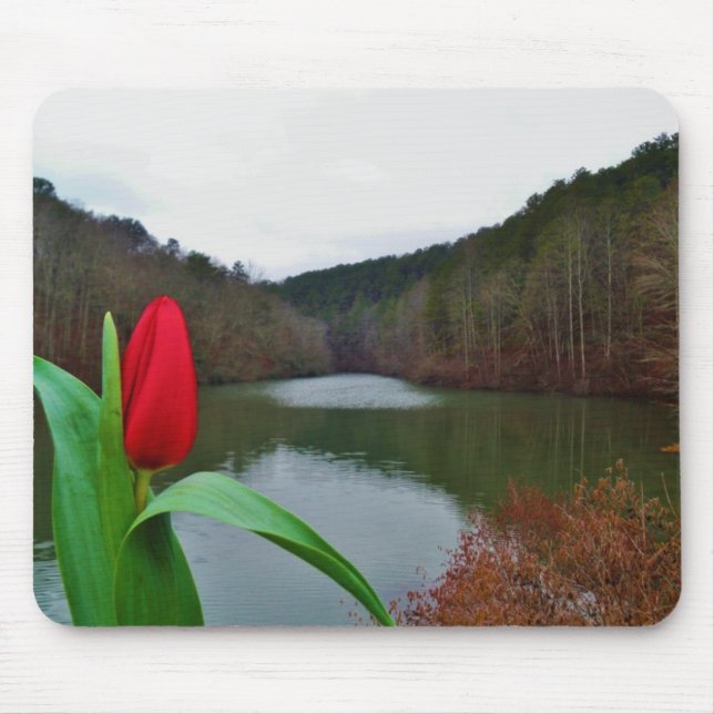 Mousepad Tulipa Vermelha primavera no lago Arrohouad (Frente)