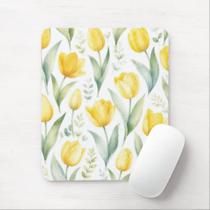 Mousepad Tulipas Amarelas Pintura Floral Aquarela Botânica