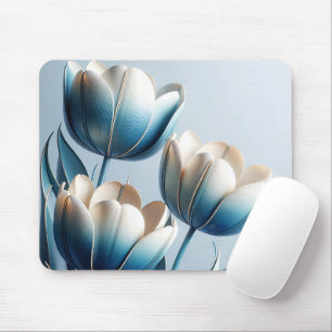 Mousepad Tulipas Azuis e Brancas Elegantes