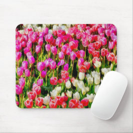 Mousepad Tulipas brancas e vermelhas cor-de-rosa do Monte V