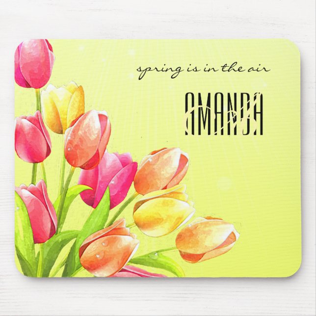 Mousepad Tulipas de Aquarela Buquê Monograma (Frente)