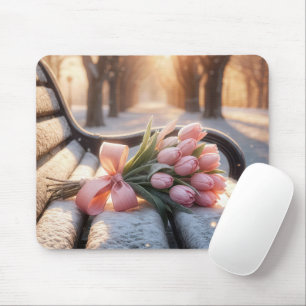 Mousepad Tulipas De Primavera Rosa No Banco De Neve