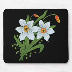 Mousepad Tulipas e Narcisos Flores Fundo Preto