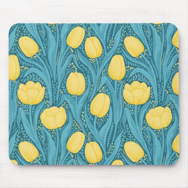 Mousepad Tulipas em azul e amarelo (Frente)