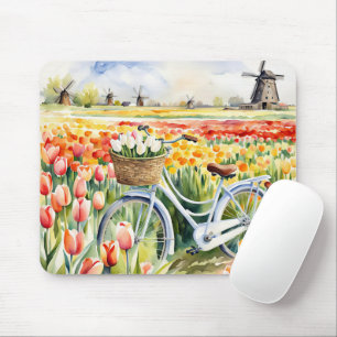 Mousepad Tulipas Neerlandesas No Cesto De Bicicletas