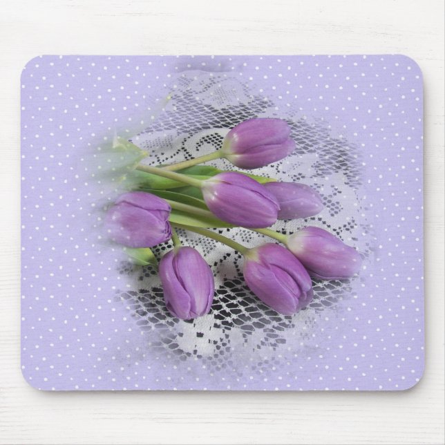 Mousepad Tulipas roxas no teclado do mouse rendas (Frente)