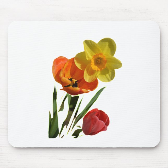Mousepad Tulipas vermelhas e flores daffodil amarelas (Frente)
