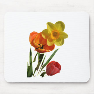 Mousepad Tulipas vermelhas e flores de narciso amarelo