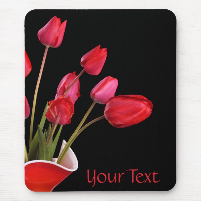 Mousepad Tulipas Vermelhas no Bloco de Mão Preto (Frente)