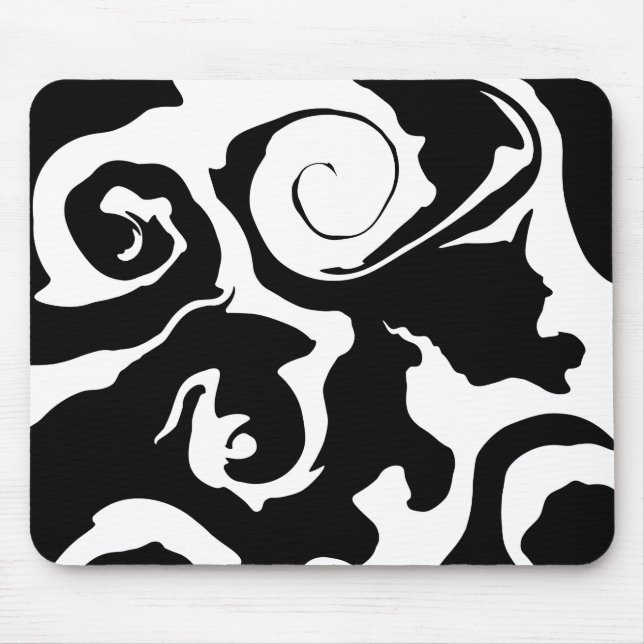 Mousepad Turbilhão de mármore preto e branco moderno (Frente)