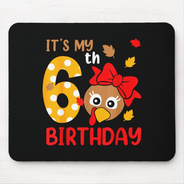 Mousepad Turkey 6th Birthday Autumn Thanksgiving Party Boy  (Frente)