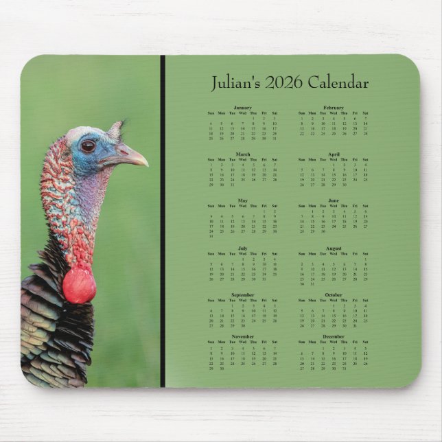 Mousepad Turkey - Customizable full year 2026 calendar (Frente)
