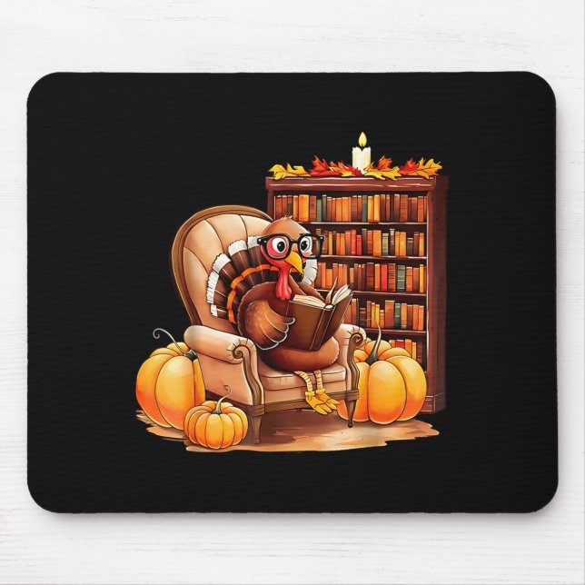 Mousepad Turkey Reading Books Fall Thanksgiving Teacher Boo (Frente)