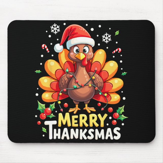 Mousepad Turkey Santa Happy Merry Thanksmas Thanksgiving Ch (Frente)