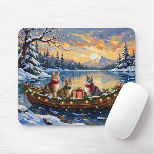 Mousepad Turkish Angora Cat Christmas Boat Holiday (Com mouse)