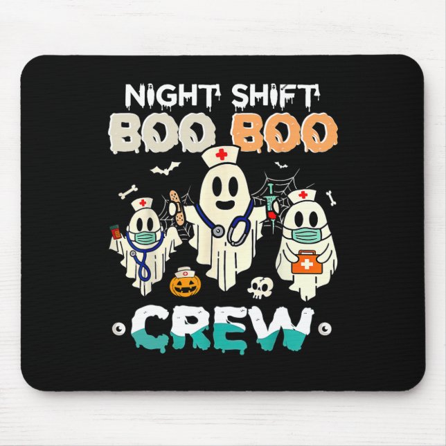 Mousepad Turno Boo Crew Enfermeira Ghost Halloween Enfermei (Frente)