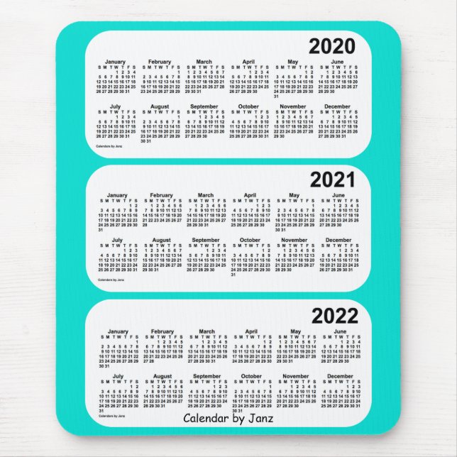 Mousepad Turquesa 2020-2022 calendário de 3 anos por Janz (Frente)