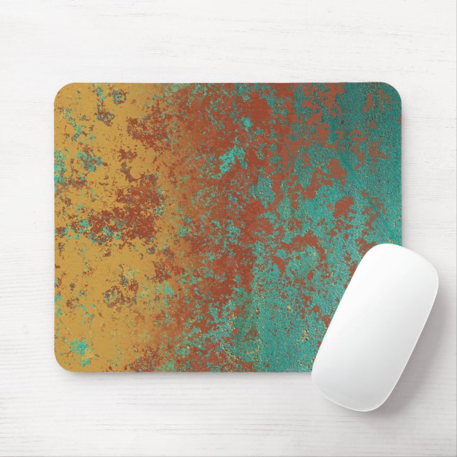 Mousepad Turquesa de Cobre Textura Castanho Azul Laranja (Com mouse)