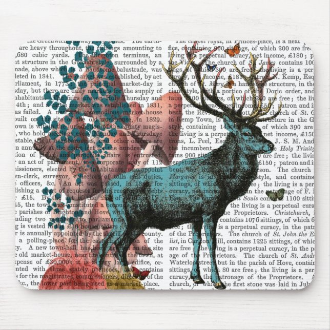 Mousepad Turquesa Deer na Floresta Mushroom (Frente)