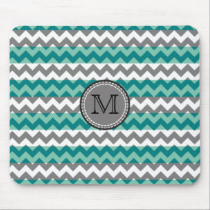 Mousepad Turquesa e Cinza Chevron Zigzag Monograma #2
