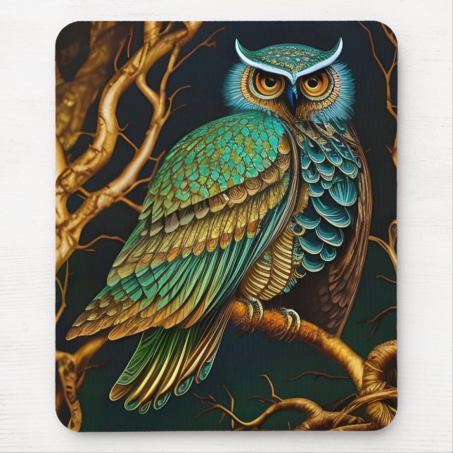 Mousepad Turquesa e Coruja Dourada (Frente)