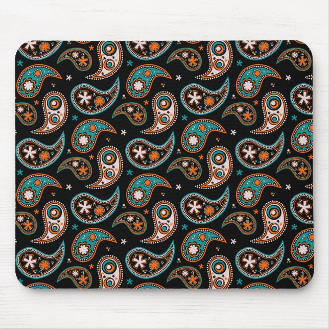 Mousepad Turquesa e laranja subtis de Paisley (Frente)