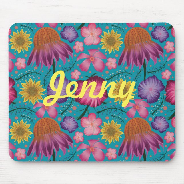 Mousepad Turquesa Floral Personalizada (Frente)