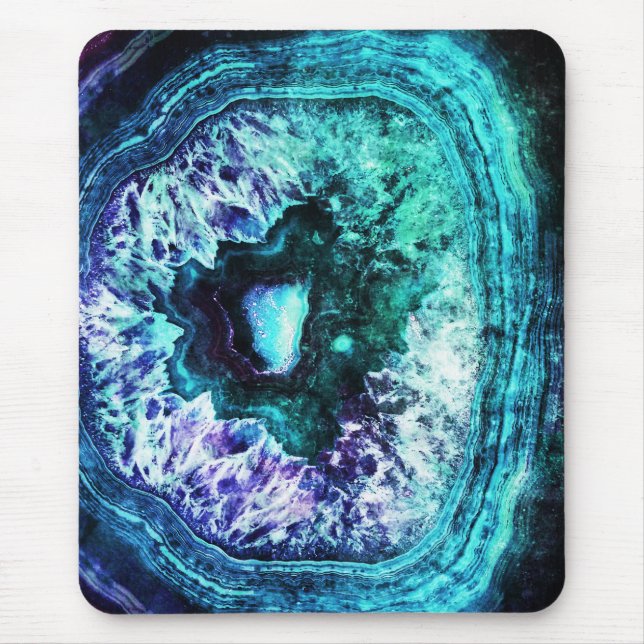 Mousepad Turquesa gelada bonito e cristal roxo de Geode (Frente)
