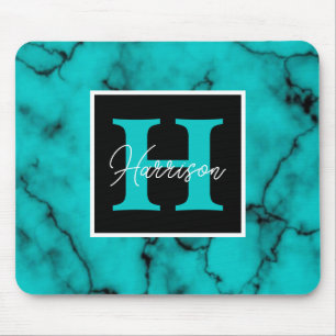 Mousepad Turquesa Marble Nome sofisticado do monograma
