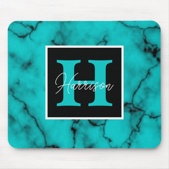 Mousepad Turquesa Marble Nome sofisticado do monograma (Frente)