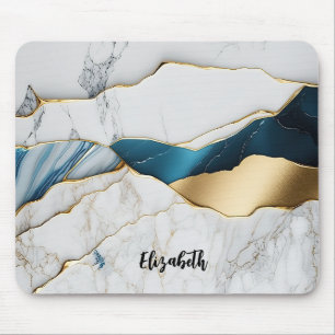 Mousepad Turquesa Mármore Pedra Branco Resfriado Dourado