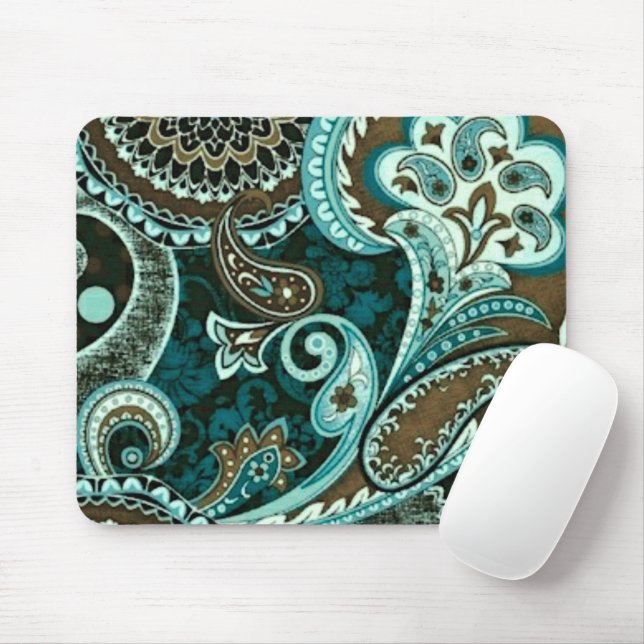Mousepad Turquesa Marrom Paisley Vintage (Com mouse)