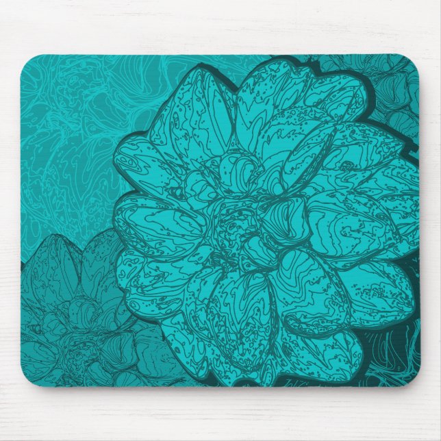 Mousepad Turquesa Monocromática Teal & Aqua Dahlia Floral (Frente)