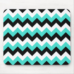 Mousepad Turquesa Preto e Branco Chevron