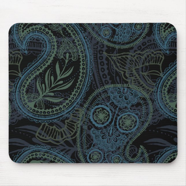 Mousepad Turquesa Romântica, Blue & Green Paisley (Frente)