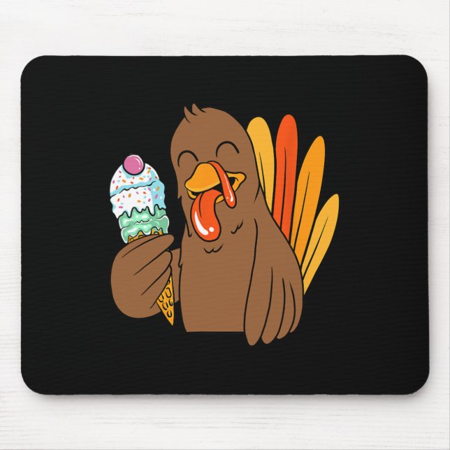 Mousepad Turquia Comendo Sorvete Dia de Ação de Graças Fala (Frente)