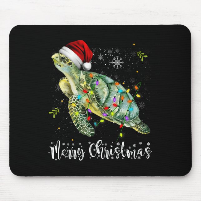 Mousepad Turtle Santa Hat Feliz Natal Luzes Xmas Holds (Frente)