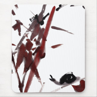 Mousepad Tuschekunst mit Schnecke und Rotem Bambus