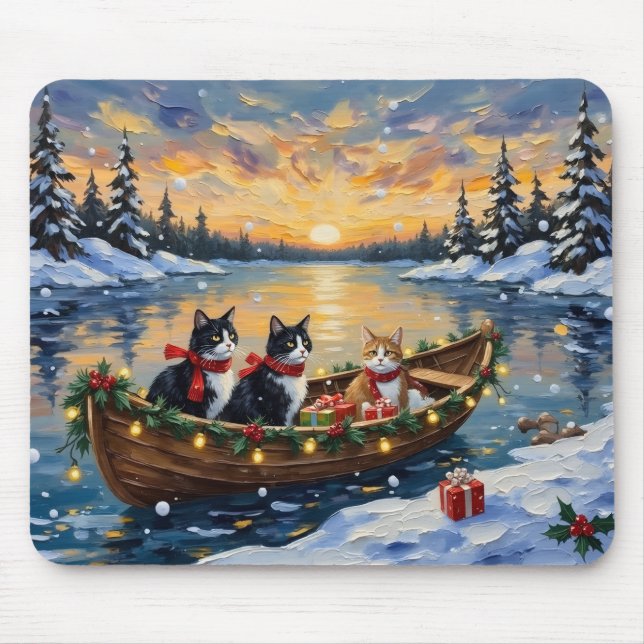Mousepad Tuxedo Cat Christmas Boat Holiday (Frente)