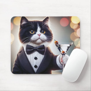 Mousepad Tuxedo Cat Com Cocktail Martini
