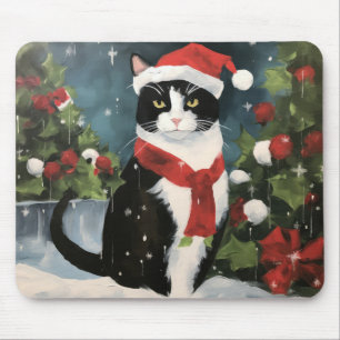 Mousepad Tuxedo Cat no Natal da Neve