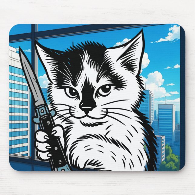 Mousepad Tuxedo Cat Switchblade por Phil Elmore (Frente)