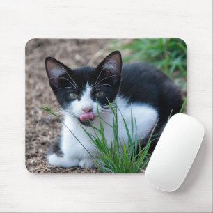 Mousepad Tuxedo gatinho com língua saindo