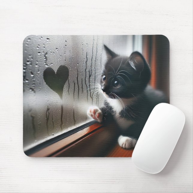 Mousepad Tuxedo Kitten com coração de janela (Com mouse)